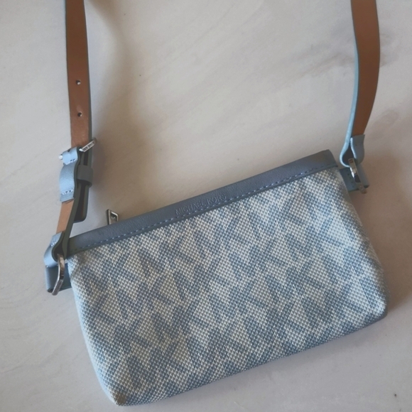 Michael Kors Handbags - Michael Kors Blue and Tan Crossbody Bag